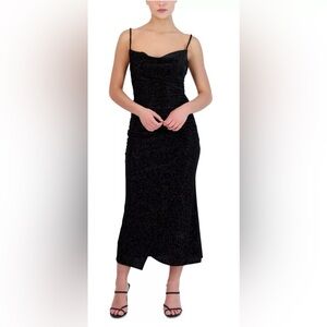 Laundry by Shelli Segal Cocktail Dress Sz 4 Black Velvet Silver Sparkle Rouched
